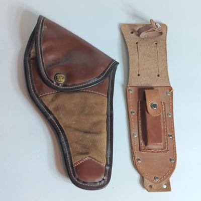 Brauer Bros. St. Lois leather pistol holster and leather belt mount Knife sheath