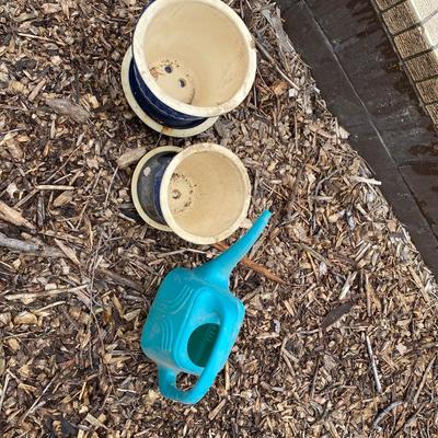 NEW CLAY POTS AND WATERING CAN