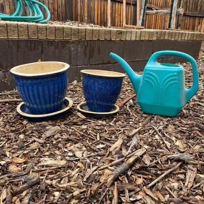 NEW CLAY POTS AND WATERING CAN