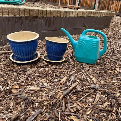 NEW CLAY POTS AND WATERING CAN