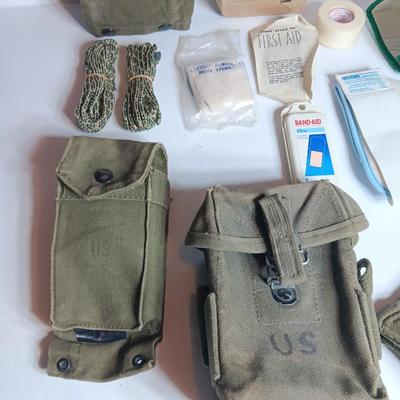 Vintage Military Issued Canvas First Aid kit bag with other miliary Canvas pouches and First Aid items