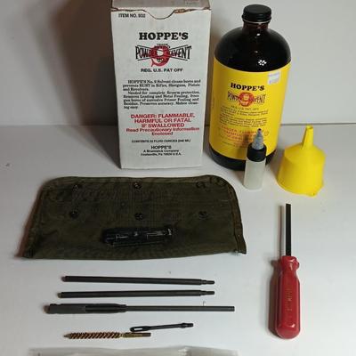New Hoppes Powder Solvant with Military issued gun cleaning kit in canvas bag - All gun 4 tool- Funnel