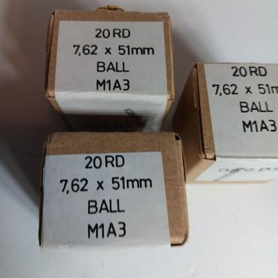 20 round boxes of ammunition 7,62 x 51 mm Ball M1A3 Military Issued - 60 total rounds -South Africa