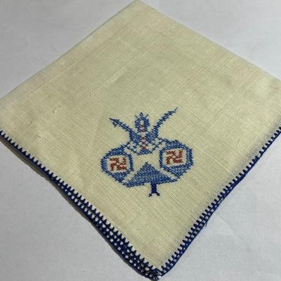 Vintage World War II Era Embroidered German Handkerchief in Good Preowned Condition.