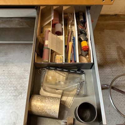 DRAFTING TABLE AND 2 DRAFTING CHAIRS