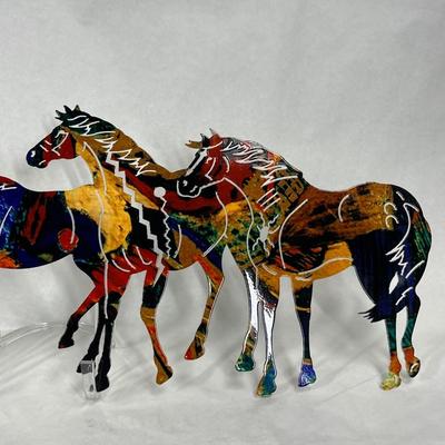 Colorful Painted Ponies Wall Hanging Metal has an enameled finish 12