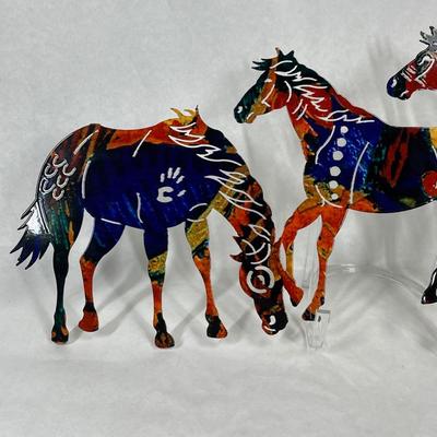 Colorful Painted Ponies Wall Hanging Metal has an enameled finish 12
