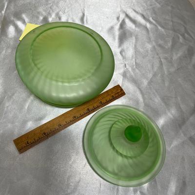 Depression glass swirl candy dish