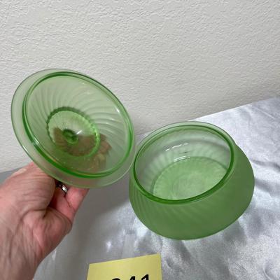 Depression glass swirl candy dish