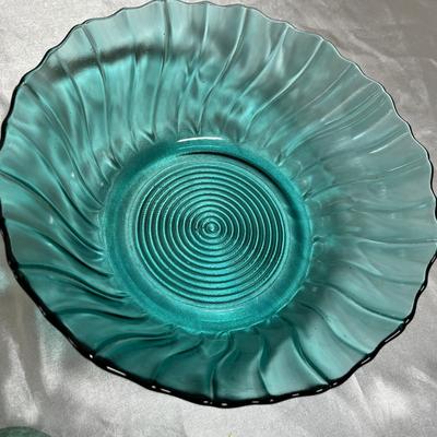 Green depression bowl & souvenir bell