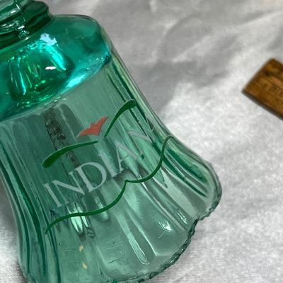 Green depression bowl & souvenir bell