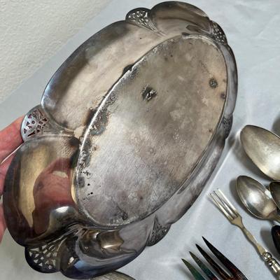 Silver plate flatware & bowl