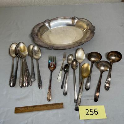 Silver plate flatware & bowl
