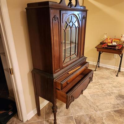 Vintage Wood China Cabinet 37x16x72