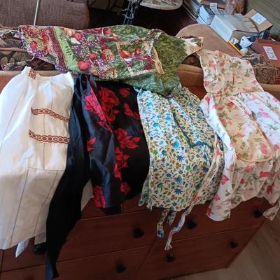 LADIES APRONS AND AN UMBRELLA