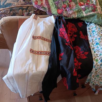 LADIES APRONS AND AN UMBRELLA