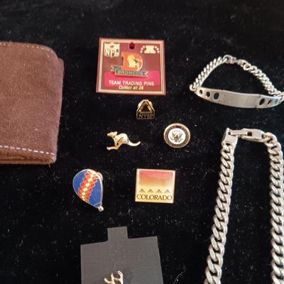 MOSTLY MEN'S JEWELRY, PINS, CAMILLUS POCKET KNIFE & KEY HOLDER