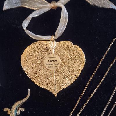 GOLD-TONE NECKLACES, PINS AND 24K GOLD FINISH ASPEN LEAF