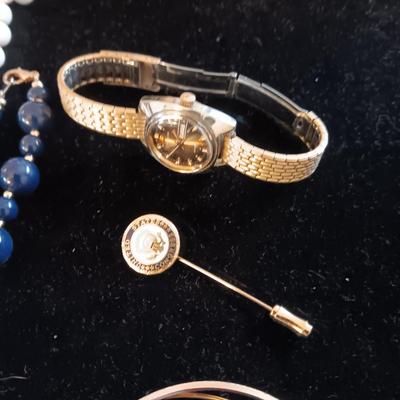 2 WATCHES, BEADED NECKLACES, EARRINGS AND MORE