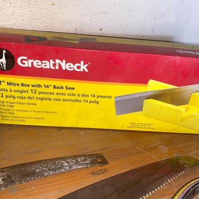 RYOBI RECHARGEABLE SCREWDRIVER/FLASHLIGHT COMBO, MITER BOX AND MORE