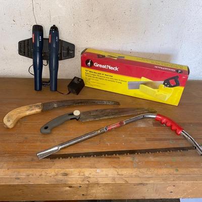 RYOBI RECHARGEABLE SCREWDRIVER/FLASHLIGHT COMBO, MITER BOX AND MORE