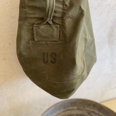 ARMY ISSUED NAP SACK AND GALVANIZED WASH TUB