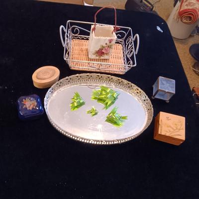 DRESSER MIRROR, TRINKET BOXES AND MORE