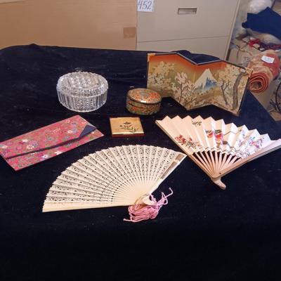 TRINKET BOXES, FANS, MIRROR COMPACT AND MORE