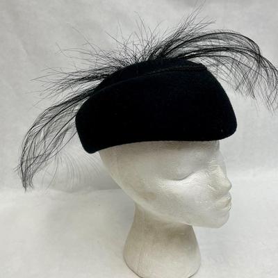 Vintage Womenâ€™s Black Pillbox Hat Fascinator with Net Veil