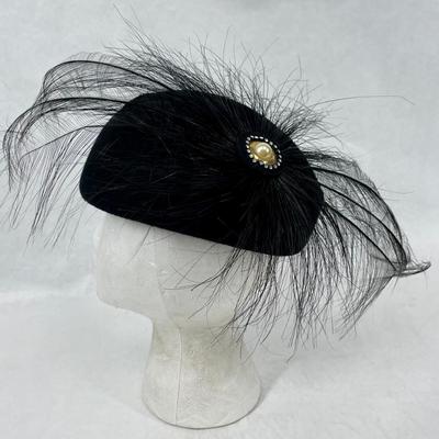 Vintage Womenâ€™s Black Pillbox Hat Fascinator with Net Veil