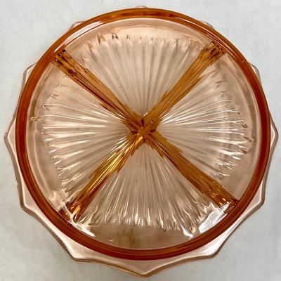 Vintage Glass Divided Dish peach colored Glass