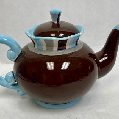 Pier One Teapot Pottery Floral pattern brown & turquoise