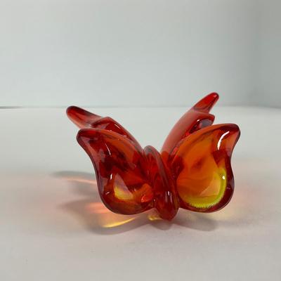 -42- VIKING STYLE | Art Glass Butterfly Persimmon Paperweight