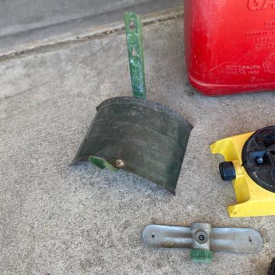 GAS CAN, FUNNEL, SPRINKLERS, & HOSE HANGER