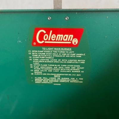 COLEMAN CAMP STOVE, LANTERN AND WATER JUG