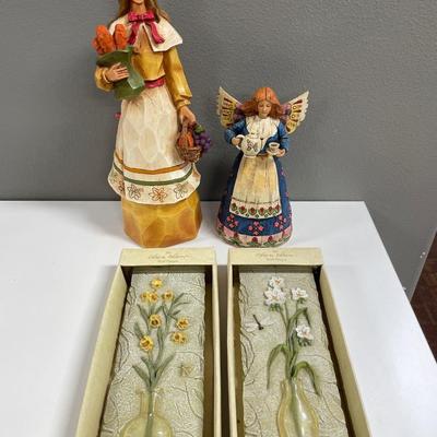 Jim Shore small angel & large lady with 2 wall plaques
