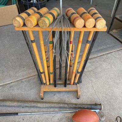 VINTAGE CROQUET SET AND OTHER VINTAGE SPORTING GOODS
