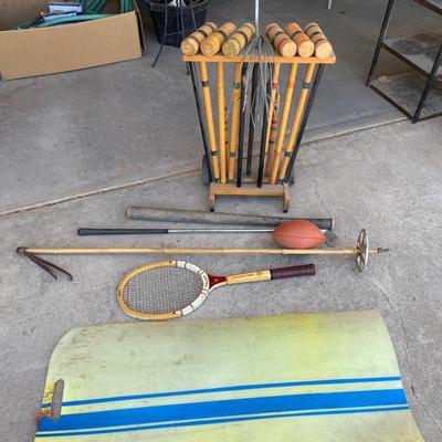 VINTAGE CROQUET SET AND OTHER VINTAGE SPORTING GOODS