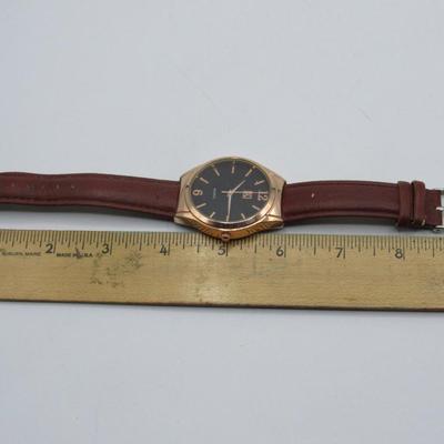 Men's K Rose Gold Tone with Brown Strap Round Face Watch