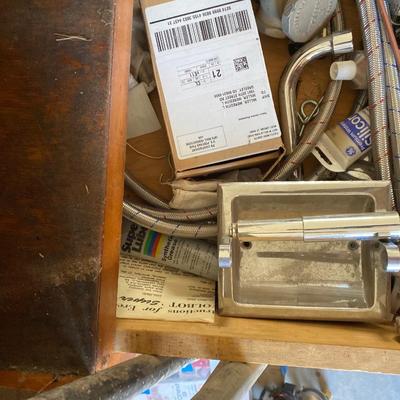 MISC DRAWER OF PLUMBING SUPPLIES AND 3/4 PIPE