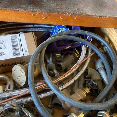 MISC DRAWER OF PLUMBING SUPPLIES AND 3/4 PIPE