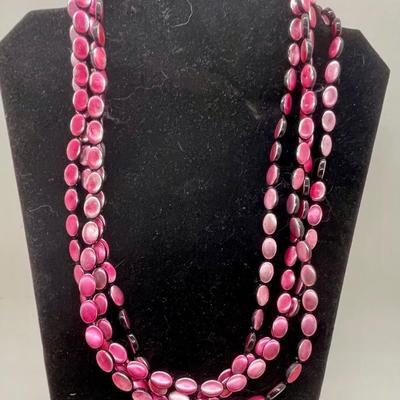 Pink Beaded Necklace multi strand or long single loop