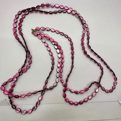 Pink Beaded Necklace multi strand or long single loop