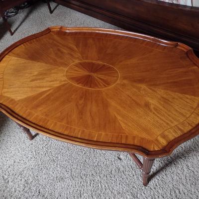Vintage Wellington Hall Mahogany Inlay Coffee Table with Tapered Fluted Legs