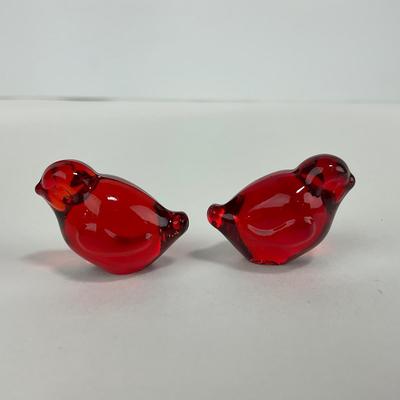 -85- ART GLASS | Red Small Bird Figures