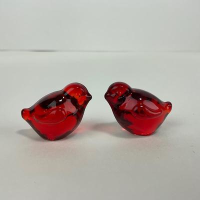 -85- ART GLASS | Red Small Bird Figures