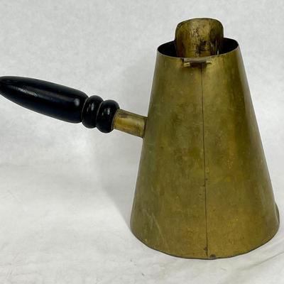 Vintage Brass Chocolate Melting Pot with Wood Handle