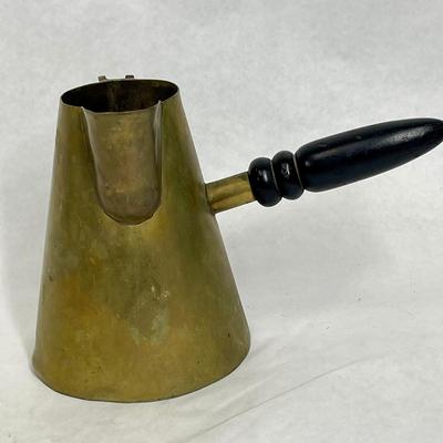 Vintage Brass Chocolate Melting Pot with Wood Handle