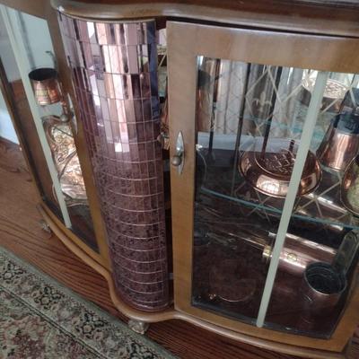 Antique Art Deco Cocktail Cabinet with Flip Top Reveal Bar and Champagne Glass Spin Mirror Bottle Storage