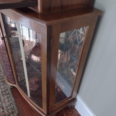 Antique Art Deco Cocktail Cabinet with Flip Top Reveal Bar and Champagne Glass Spin Mirror Bottle Storage